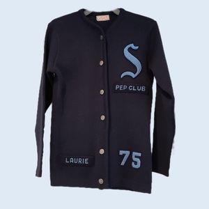 True Vintage 1950s Rare Navy Blue Pep Club Wool Cardigan Lasley Knitting Company